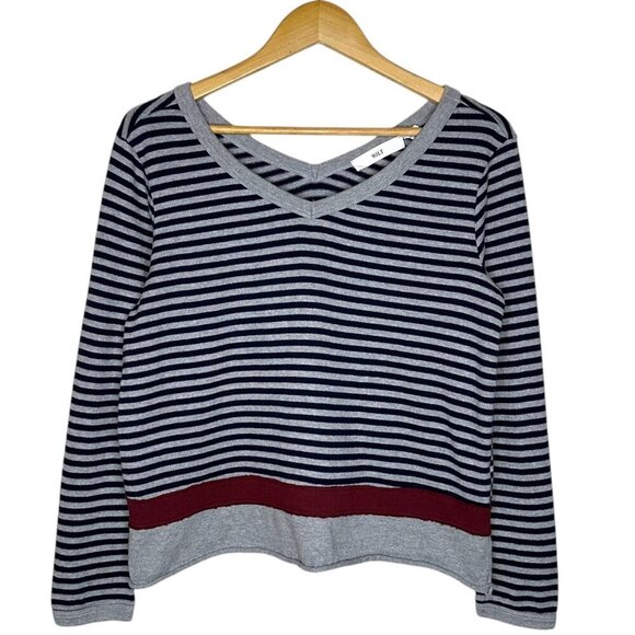 WILT Womens Double V Sweater Knit Jumper Size M Pullover Contrasting Stripe Gray - Picture 1 of 7